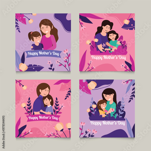 Happy mother s day illustrations of mothers with their children