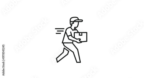 A dynamic line art illustration portrays a swift courier delivering a package, symbolizing fast shipping and efficient logistics services for modern businesses and online shopping.