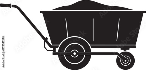 Black wheelbarrow, wheel barrow, garden cart, construction icon, silhouette