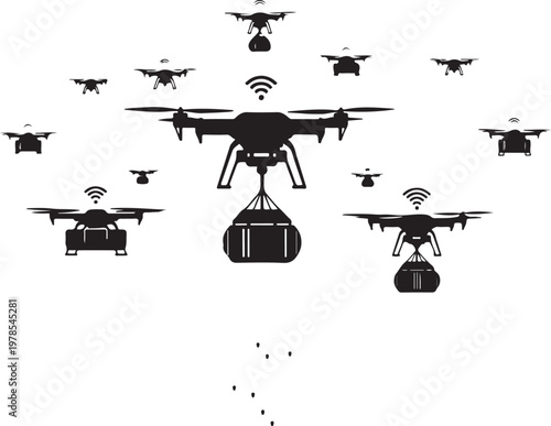 Drone icons, drone fleet, aerial vehicles, delivery drones