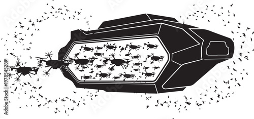 Black spaceship, futuristic illustration, vector graphic, sci-fi design, white background