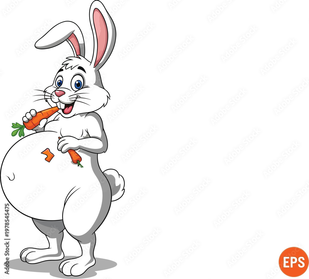 Obraz premium Cartoon rabbit happily eating a crunchy carrot snack