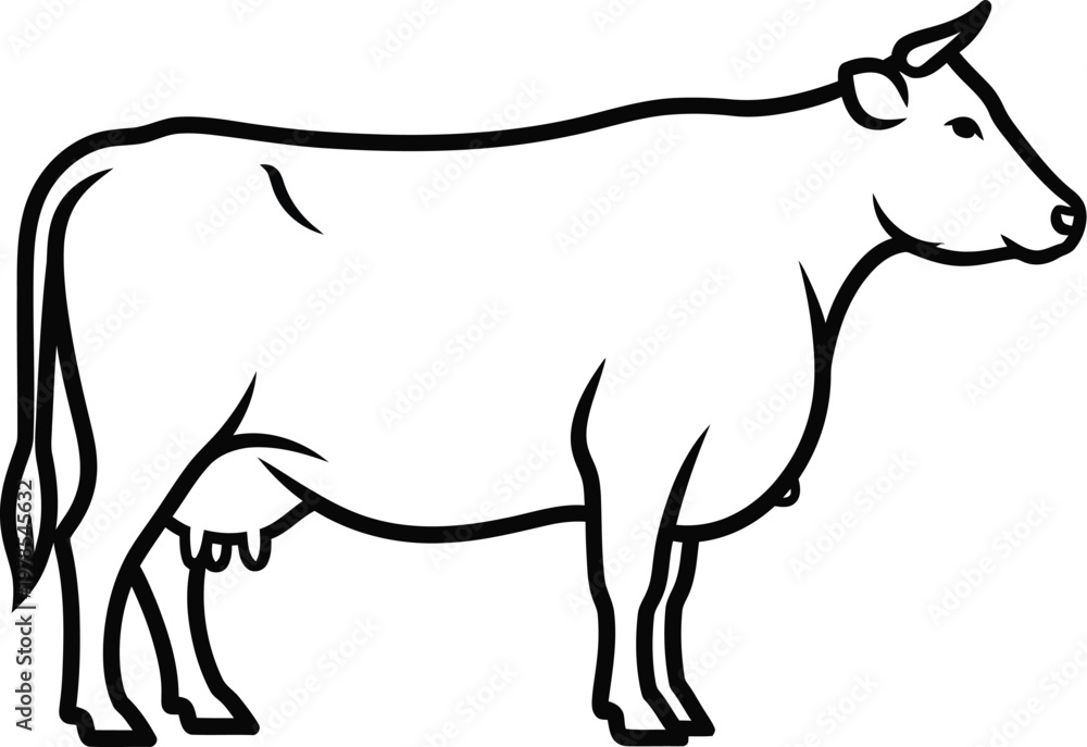 Fototapeta premium Simple illustration of a cow standing in profile view facing right