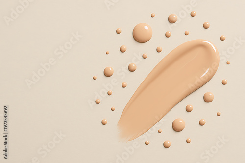 Beige foundation smears and droplets on a neutral surface