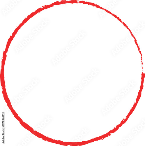 Simple red round plastic circle frame with decorative ribbon and love themed design isolated on white background