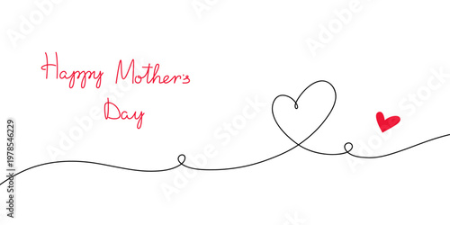 A template for a banner for Mother's Day. The heart is one continuous line, vector. Festive minimalistic editable design with text, for postcards, posters, web pages, social networks, hand-drawn