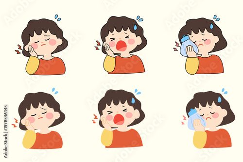 Toothache Female Character Illustration Set