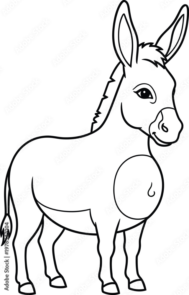 Fototapeta premium A cute little donkey standing alone looking to the side