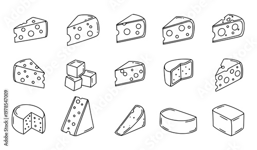 Minimal cheese doodle icon set hand drawn line food vector illustration