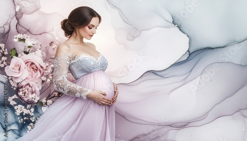 Elegant Victorian Portrait of a Pregnant Woman, Victorian Pregnancy Portrait, Historic Motherhood Portrait