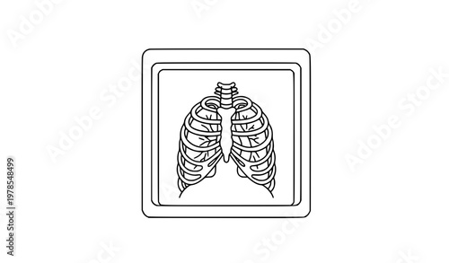 Chest Xray Scan Doodle Line Icon Radiology Vector Illustration