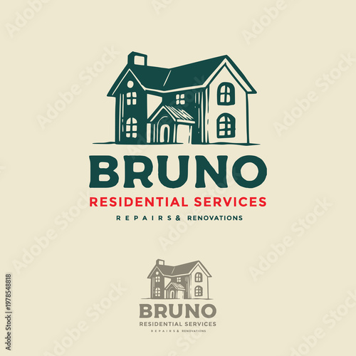 Vintage Hand-Drawn House Logo for Residential Services and Home Renovation