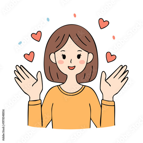 Joyful Woman with Hearts Floating Around Her in Celebration