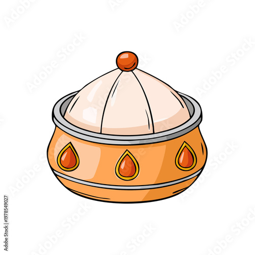 Decorative Indian Spice Pot with Lid and Gemstones for Cooking or Cuisine Illustration
