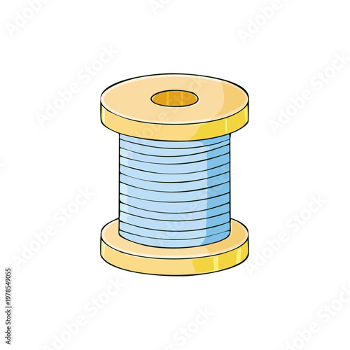 Light blue thread wound on a golden spool illustration
