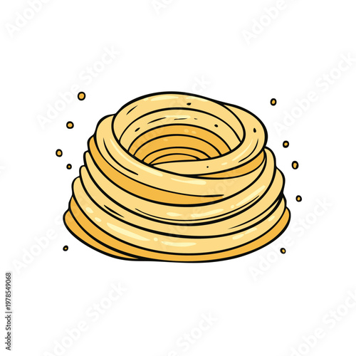 Hand drawn illustration of a nest of golden pasta with small yellow dots