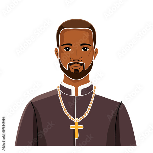 Black man wearing a clerical collar and cross necklace illustration