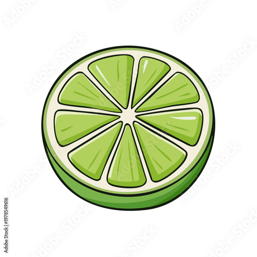 Vibrant cartoon lime slice illustration with bright green juicy segments