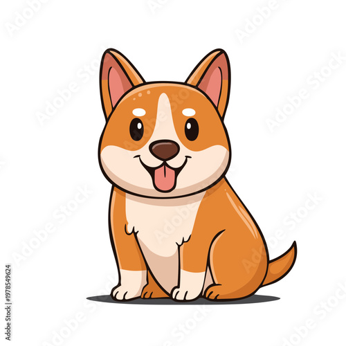 Cute cartoon corgi dog sitting happily with tongue out adorable pet illustration
