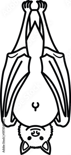 Cute cartoon bat hanging upside down with its wings spread