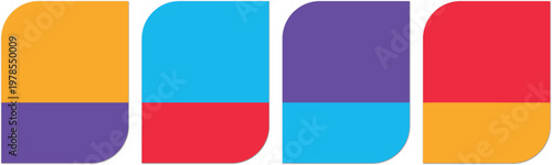 A set of four modern minimalist frames featuring rounded corners and a distinct horizontal color-split design. The vibrant color combinations provide a contemporary aesthetic suitable for infographic 