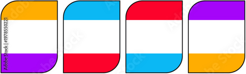 A set of four sleek rounded rectangular frames featuring a clean white center and vibrant color segments on the top and bottom. These versatile frames are excellent for modern web layouts presentation