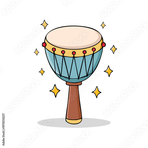 Djembe Drum with Decorative Accents and Twinkling Stars Illustration