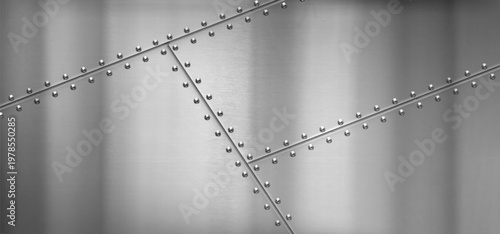 Steel metal border, background with rivets and iron texture, vector illustration. Polished silver sheet, aluminum surface panel with bolts, realistic scratches and metallic sheen, airplane wall design