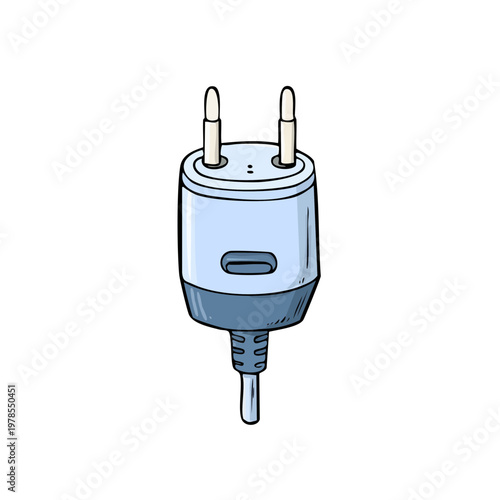 Hand drawn illustration of a European power plug with two round pins and a cord