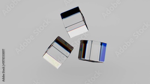 3D rendering of glass cubes rotating in different directions and angle