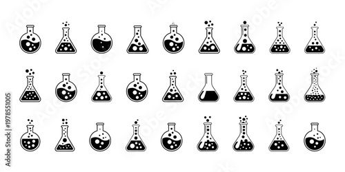 Collection of various laboratory flasks and beakers with bubbling liquid, representing scientific experiments and research.