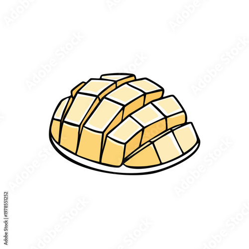 Hand drawn illustration of a sliced yellow mango ready to eat for a healthy summer treat