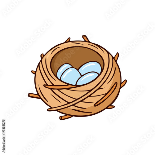 Illustrative Bird Nest Holding Four Blue Eggs