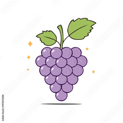 Vibrant bunch of purple grapes with green leaves and glowing highlights symbolizing freshness