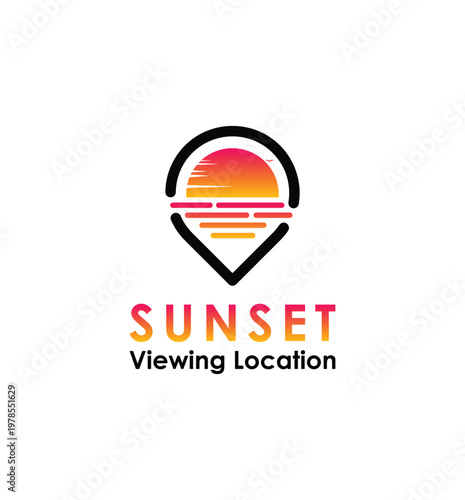 Sunset Viewing Location: A striking logo design, combining a vibrant sunset illustration with a location pin, perfect for marking prime viewing spots.