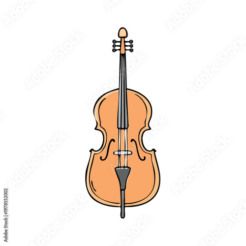 Hand drawn illustration of a classical cello standing upright, a musical instrument