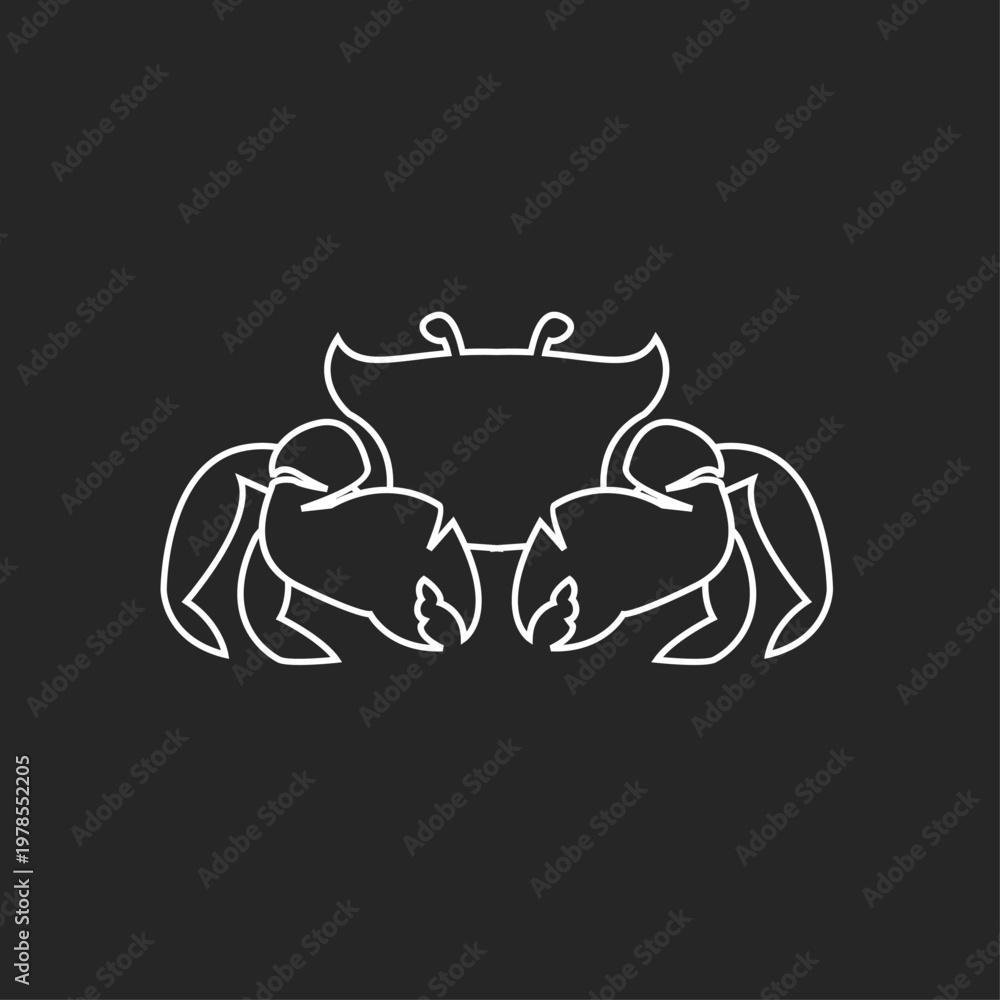Obraz premium Minimalist White Line Art Crab Illustration on Black Background