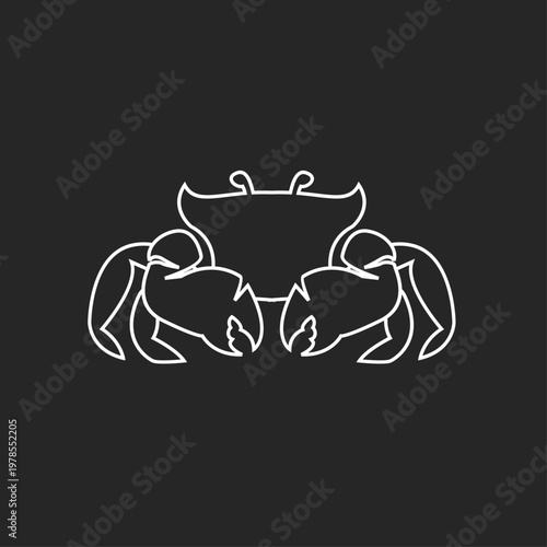Minimalist White Line Art Crab Illustration on Black Background