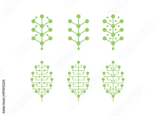 Botanical tech: a stylish abstract illustration features a series of interconnected dots forming the shape of leaves, representing a fusion of nature and technology. 