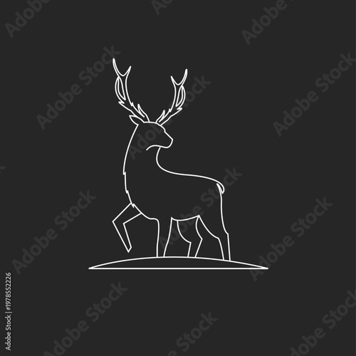 Elegant Stag Deer Outline Illustration. Minimalist Line Art of a Deer with Large Antlers, Standing Proudly.
