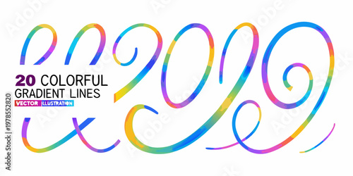 Colorful swirling gradient lines and the number 20 displayed prominently