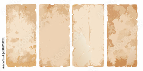 Four weathered paper or parchment strips with varying textures