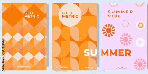 Three colorful geometric social media post templates with text overlays