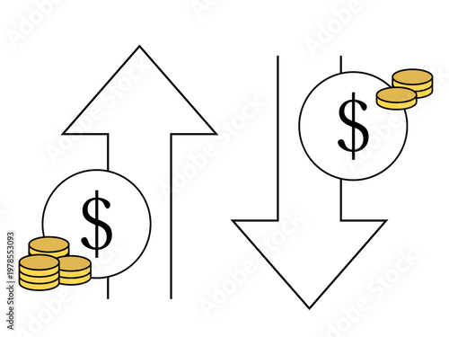 Dollar icons with up and down arrows