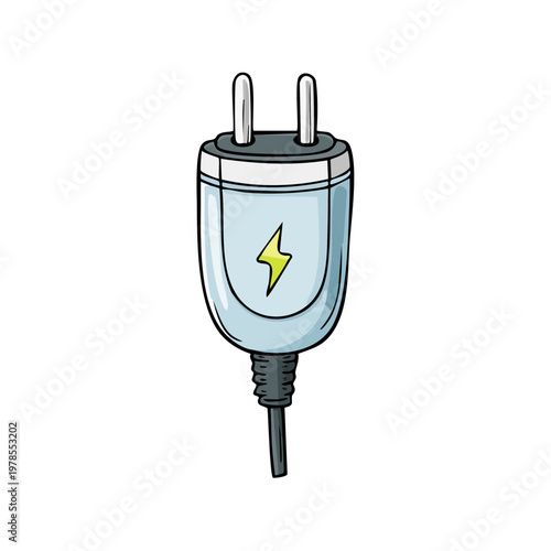 Illustration of an electric plug with a yellow lightning bolt symbol representing energy and power