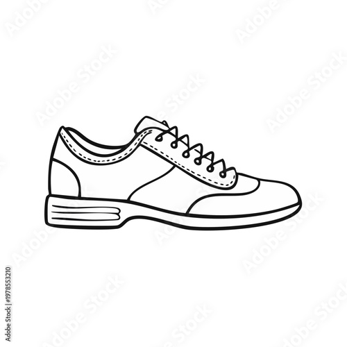 Stylized hand-drawn black and white line art of a classic oxford shoe with laces