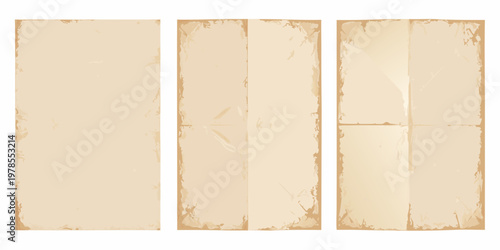 Three aged rectangular paper banners with distressed textures displayed together
