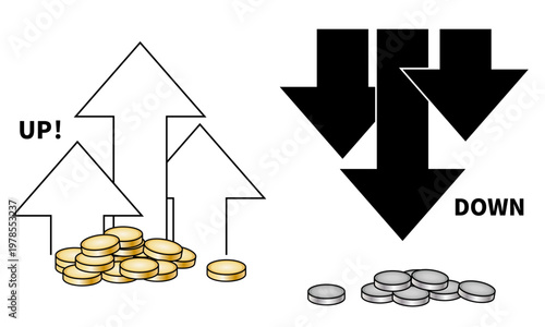Black and white business arrows and coins