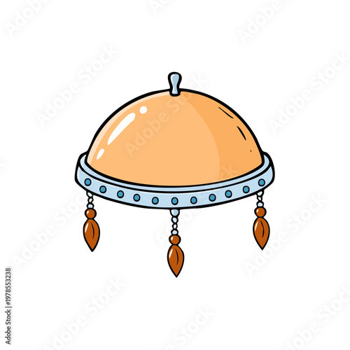 Traditional ornament dome shaped with hanging tassels decorative element for celebration