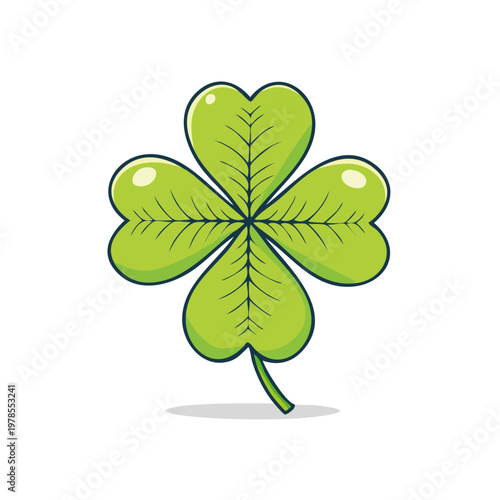 Vibrant green four leaf clover illustration symbolizing luck and good fortune with a subtle shadow